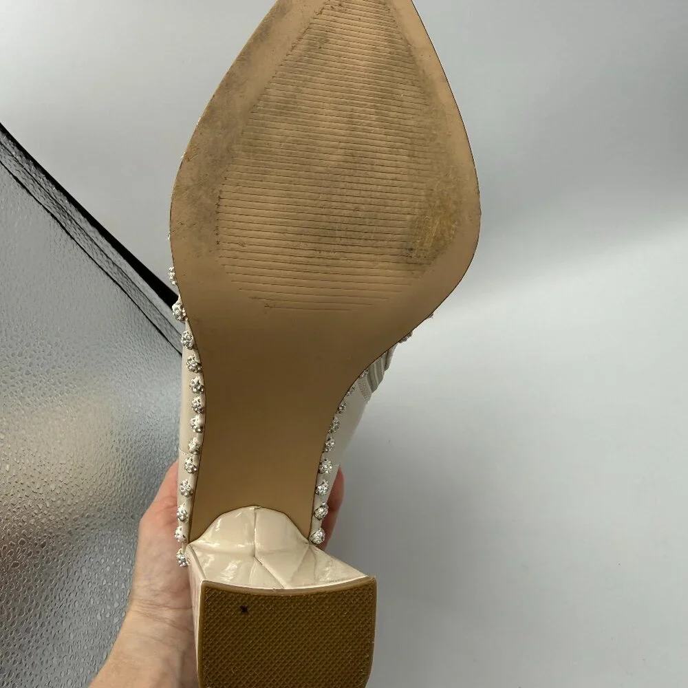 Steve Madden Edita Beige Patent Rhinestone Slouch Ankle Boots 6M Like New
